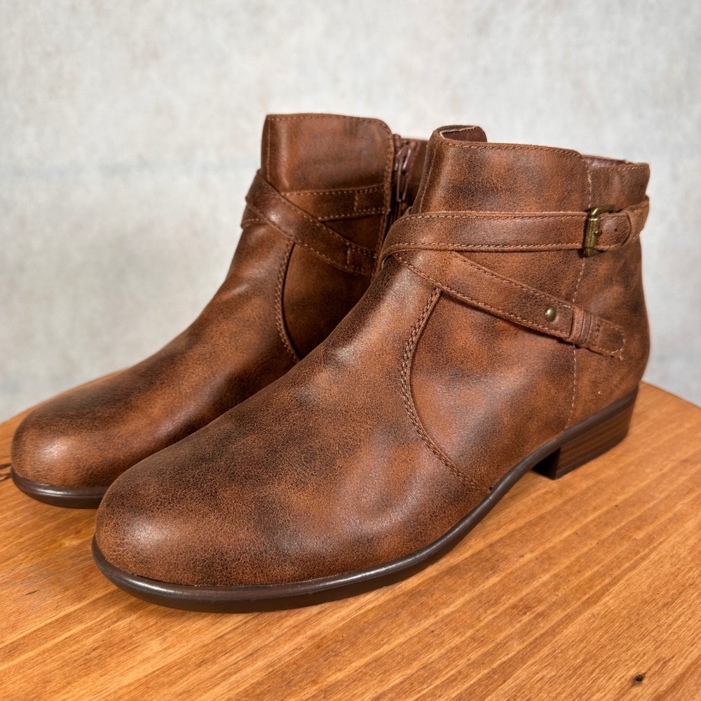 Yuu Becca Ankle Boots Women 10M Brown Good Strappy Buckle WRF19-12513-001